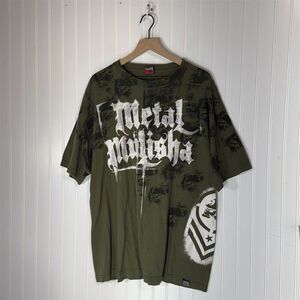 Vintage Metal Mulisha T-Shirt 2XL Green Skull Print Biker Y2K‎ Grunge Skater Tee